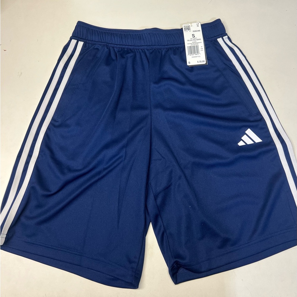 Adidas Navy Shorts with White Stripes
